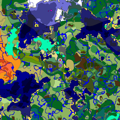 Predicted biome map of Java 1.18 seed -576565455352227008 around estimated spawn