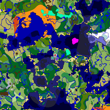 Predicted biome map of Java 1.18 seed 6482237074196694403 around estimated spawn