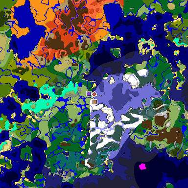 Predicted biome map of Java 1.18 seed 1597350847948105158 around estimated spawn