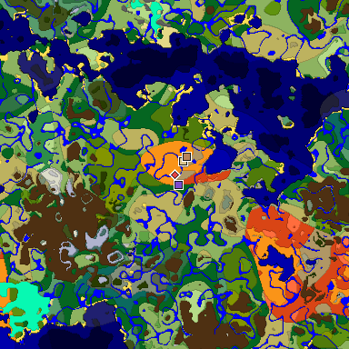 Predicted biome map of Java 1.18 seed -3004753432868889083 around estimated spawn