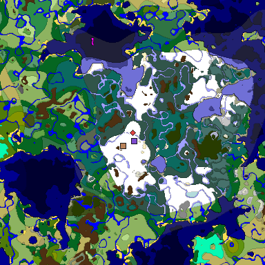 Predicted biome map of Java 1.18 seed -8566912057666224735 around estimated spawn