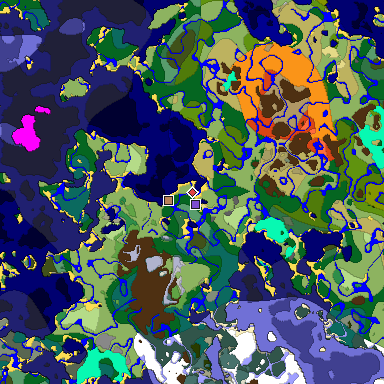 Predicted biome map of Java 1.18 seed -3595811035886987515 around estimated spawn
