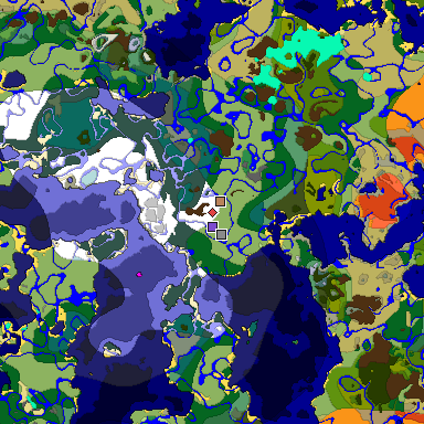 Predicted biome map of Java 1.18 seed -8899638524822817392 around estimated spawn