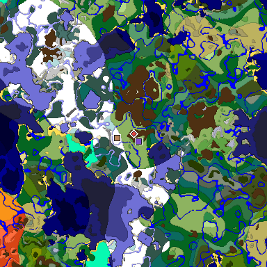 Predicted biome map of Java 1.18 seed -2682157200451646134 around estimated spawn