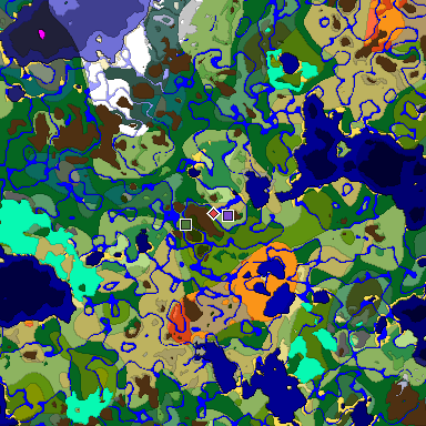 Predicted biome map of Java 1.18 seed -1976299593449230431 around estimated spawn