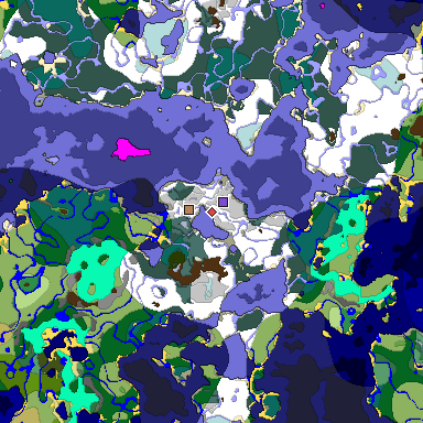 Predicted biome map of Java 1.18 seed -116832993574390254 around estimated spawn