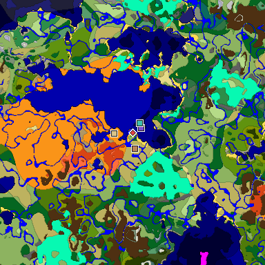 Predicted biome map of Java 1.18 seed 5350718727829413146 around estimated spawn