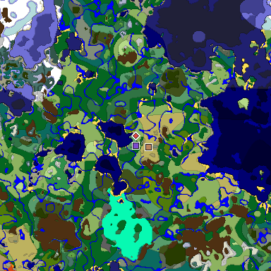 Predicted biome map of Java 1.18 seed -3100792307607918292 around estimated spawn