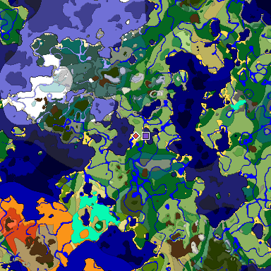 Predicted biome map of Java 1.18 seed -6414058767122323747 around estimated spawn