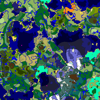Predicted biome map of Java 1.18 seed 5224433704757784633 around estimated spawn