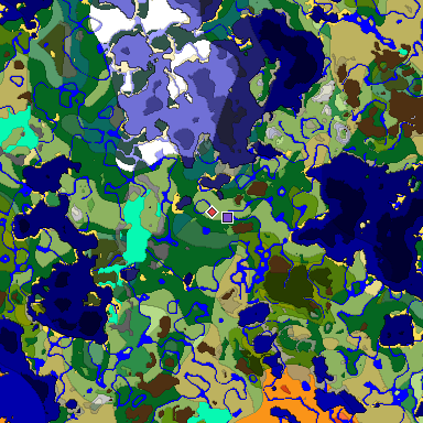 Predicted biome map of Java 1.18 seed -4904863955757666983 around estimated spawn