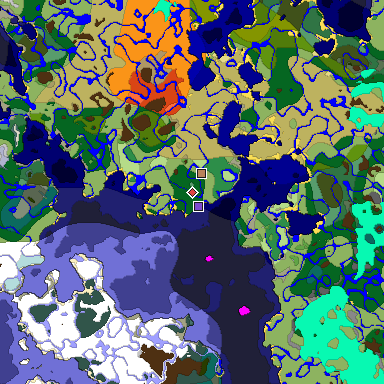 Predicted biome map of Java 1.18 seed -9085947257704103581 around estimated spawn