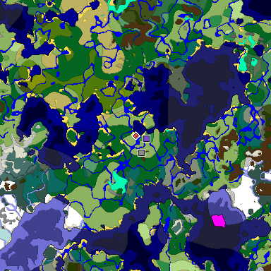 Predicted biome map of Java 1.18 seed -4396691106370802944 around estimated spawn