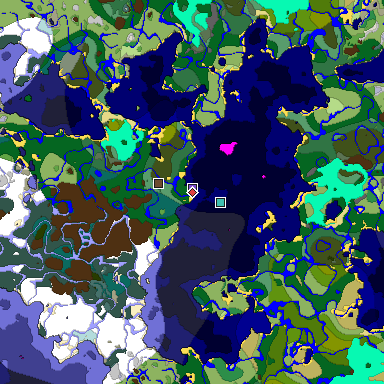 Predicted biome map of Java 1.18 seed -6761099721984341751 around estimated spawn