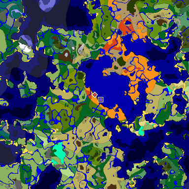 Predicted biome map of Java 1.18 seed 8741033317279158983 around estimated spawn