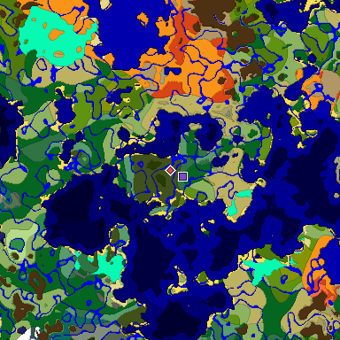 Predicted biome map of Java 1.18 seed 1489764618106706061 around estimated spawn