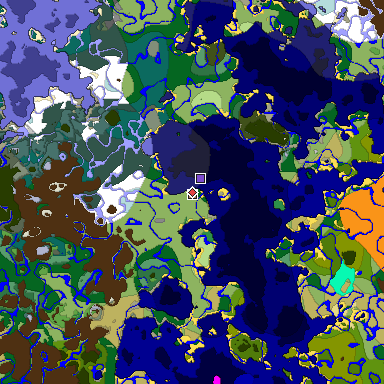 Predicted biome map of Java 1.18 seed -5108084493552003937 around estimated spawn