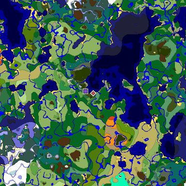 Predicted biome map of Java 1.18 seed 3437862001434035774 around estimated spawn