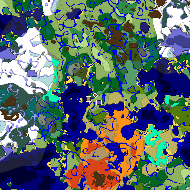 Predicted biome map of Java 1.18 seed 6595305462687071623 around estimated spawn