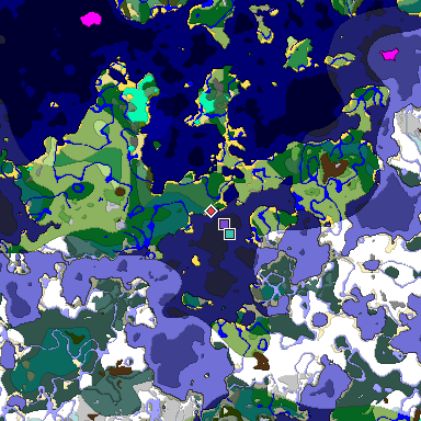 Predicted biome map of Java 1.18 seed 435333075345709670 around estimated spawn