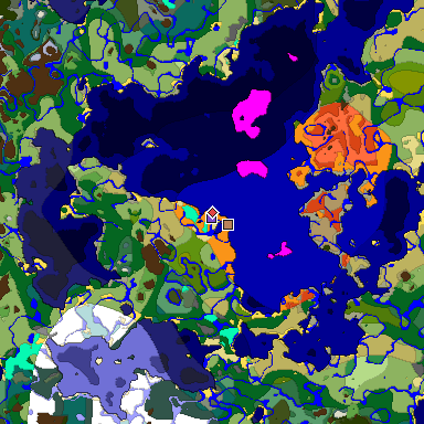 Predicted biome map of Java 1.18 seed 9163778610618923224 around estimated spawn