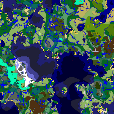 Predicted biome map of Java 1.18 seed 7450541203422240801 around estimated spawn