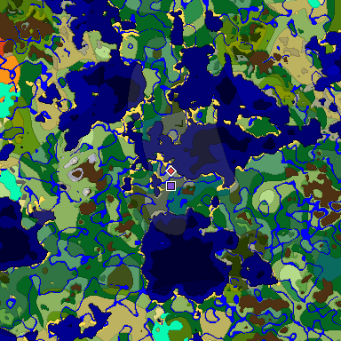 Predicted biome map of Java 1.18 seed -1771019620837671557 around estimated spawn