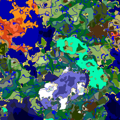 Predicted biome map of Java 1.18 seed -8353773376315084551 around estimated spawn