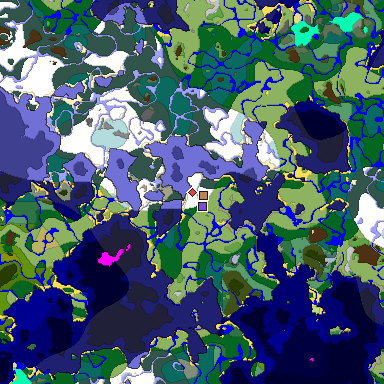 Predicted biome map of Java 1.18 seed -4039807596125218705 around estimated spawn