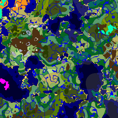 Predicted biome map of Java 1.18 seed -3343343034206995232 around estimated spawn