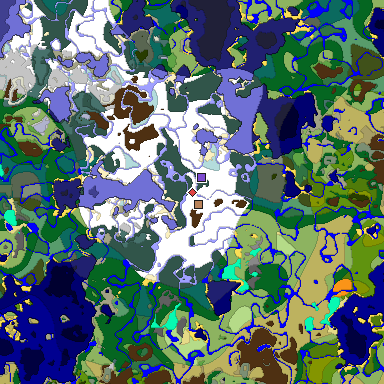 Predicted biome map of Java 1.18 seed 6182524299034122398 around estimated spawn