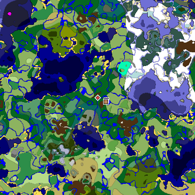 Predicted biome map of Java 1.18 seed 789660226504224797 around estimated spawn