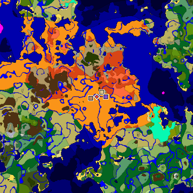 Predicted biome map of Java 1.18 seed 4689435729835090441 around estimated spawn