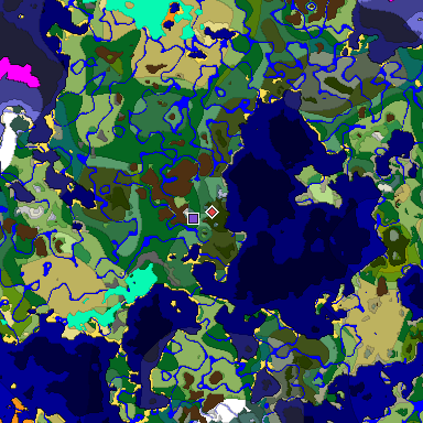 Predicted biome map of Java 1.18 seed -2036922337821897399 around estimated spawn