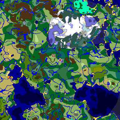 Predicted biome map of Java 1.18 seed -8151961642381485426 around estimated spawn
