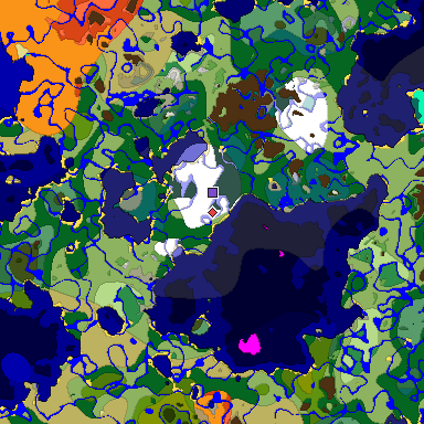 Predicted biome map of Java 1.18 seed 2009218893925948537 around estimated spawn