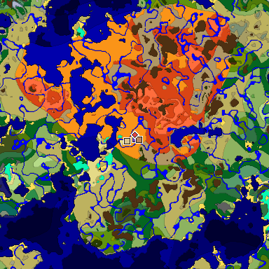 Predicted biome map of Java 1.18 seed 2596170016493103450 around estimated spawn