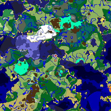 Predicted biome map of Java 1.18 seed -9069581543742213200 around estimated spawn