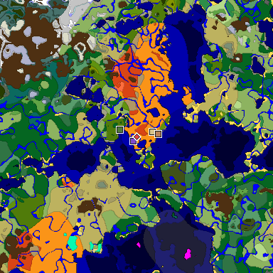 Predicted biome map of Java 1.18 seed 3085664341284929576 around estimated spawn