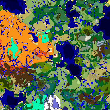 Predicted biome map of Java 1.18 seed -5140088524009450081 around estimated spawn