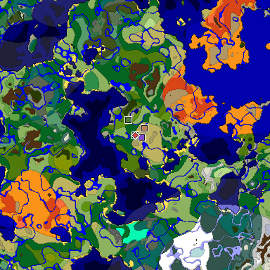 Predicted biome map of Java 1.18 seed -8650244220865791061 around estimated spawn