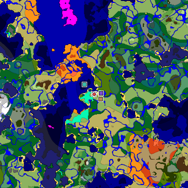 Predicted biome map of Java 1.18 seed 5849751979541912241 around estimated spawn