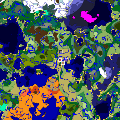 Predicted biome map of Java 1.18 seed -2662242548314867361 around estimated spawn