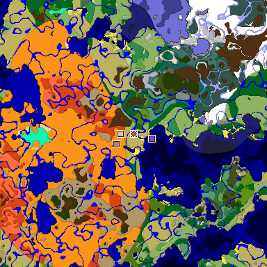 Predicted biome map of Java 1.18 seed -5889728188000427481 around estimated spawn