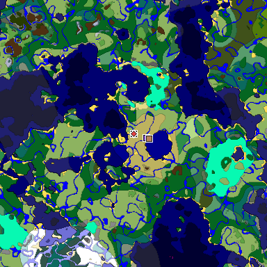 Predicted biome map of Java 1.18 seed -5139276252370405259 around estimated spawn