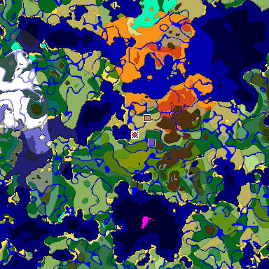 Predicted biome map of Java 1.18 seed -7376900220962832205 around estimated spawn