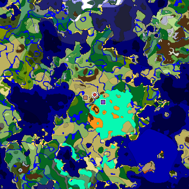 Predicted biome map of Java 1.18 seed 3734087472623945914 around estimated spawn