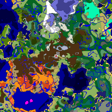 Predicted biome map of Java 1.18 seed 4400402009940684654 around estimated spawn