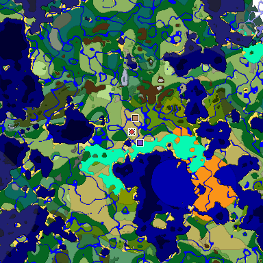Predicted biome map of Java 1.18 seed -1038651757895010128 around estimated spawn