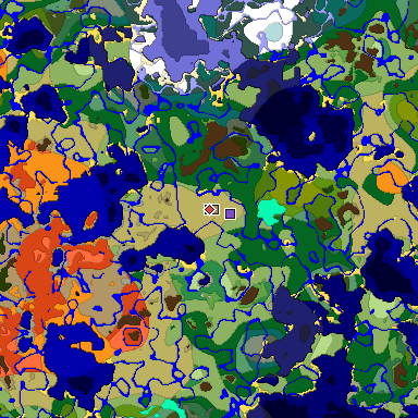 Predicted biome map of Java 1.18 seed 3891258891500512169 around estimated spawn